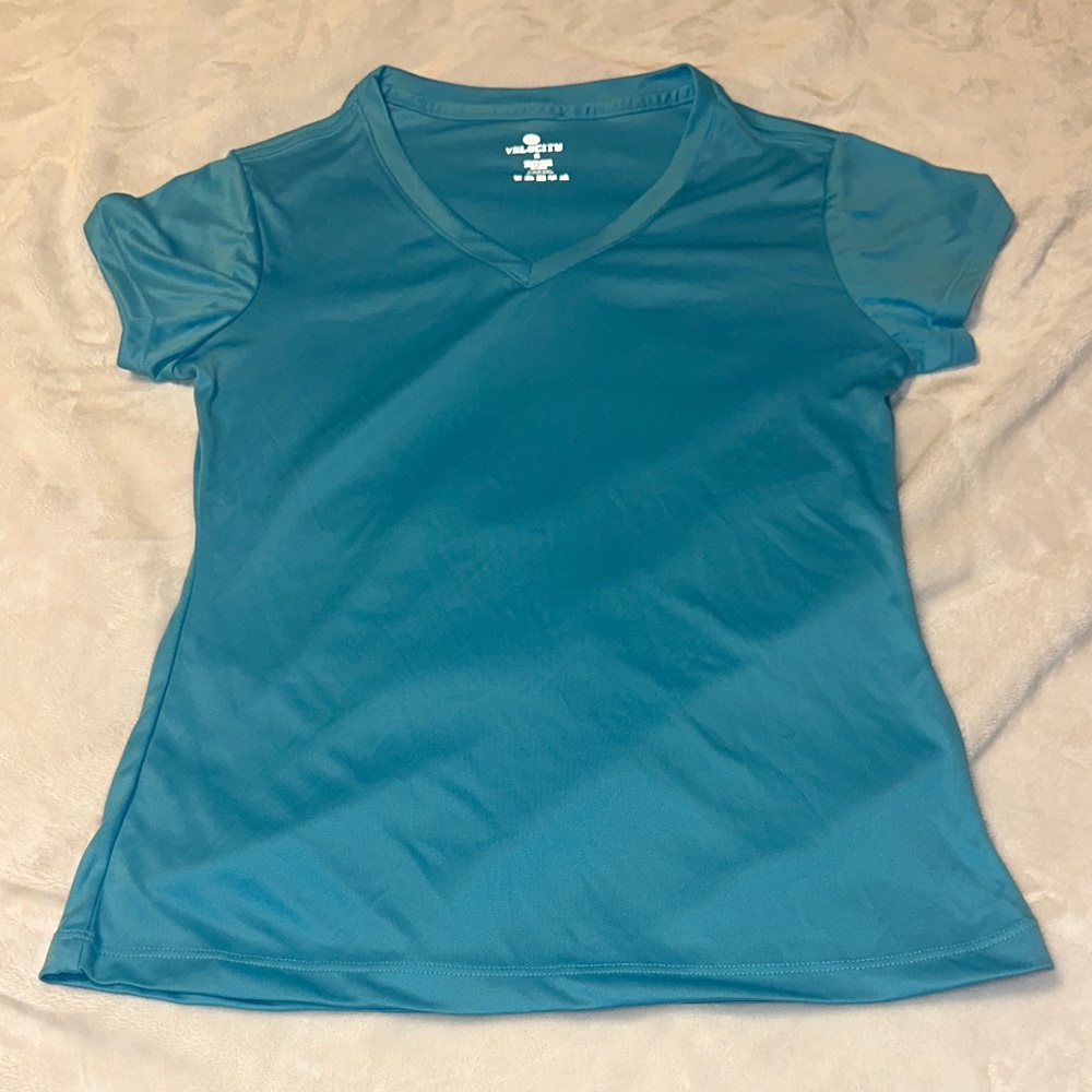 Velocity Teal V-Neck Short Sleeve Performance Tee
